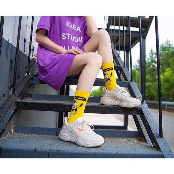 2/$15🎉 Stay Weird Yellow Crew Socks | Save on Shipping & Bundle 2 Pairs … - Picture 3 of 12